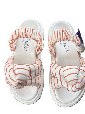 SALE!! Kids Girls MiMiSol designer Sandals in orange and white, Size 13.5C US
